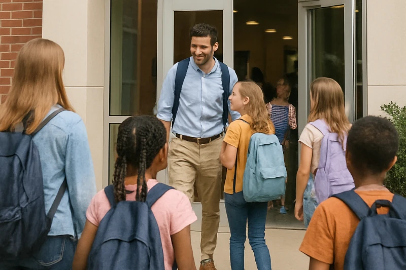 busy school entrance