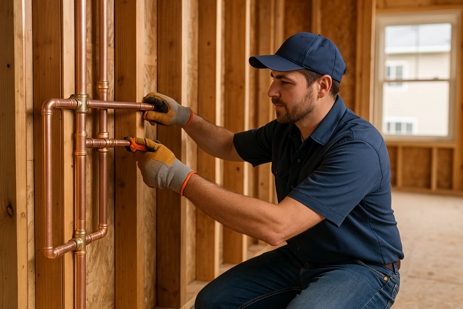 plumber at new construction piping job from digital marketing