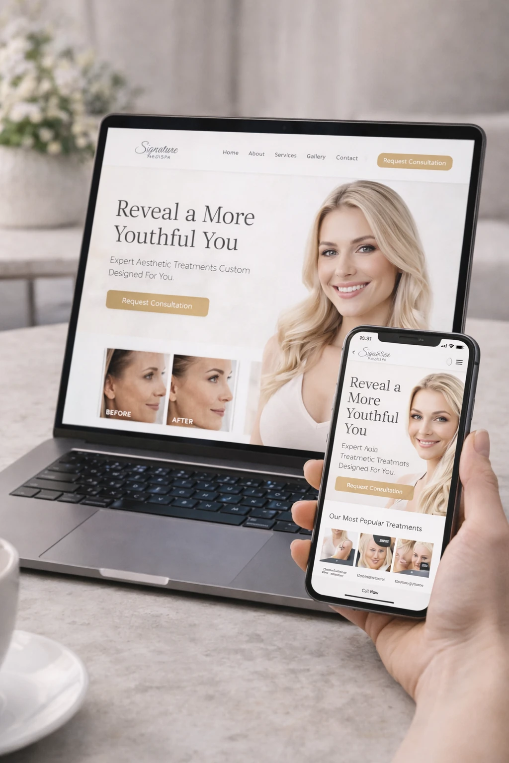 Modern medispa website design interface