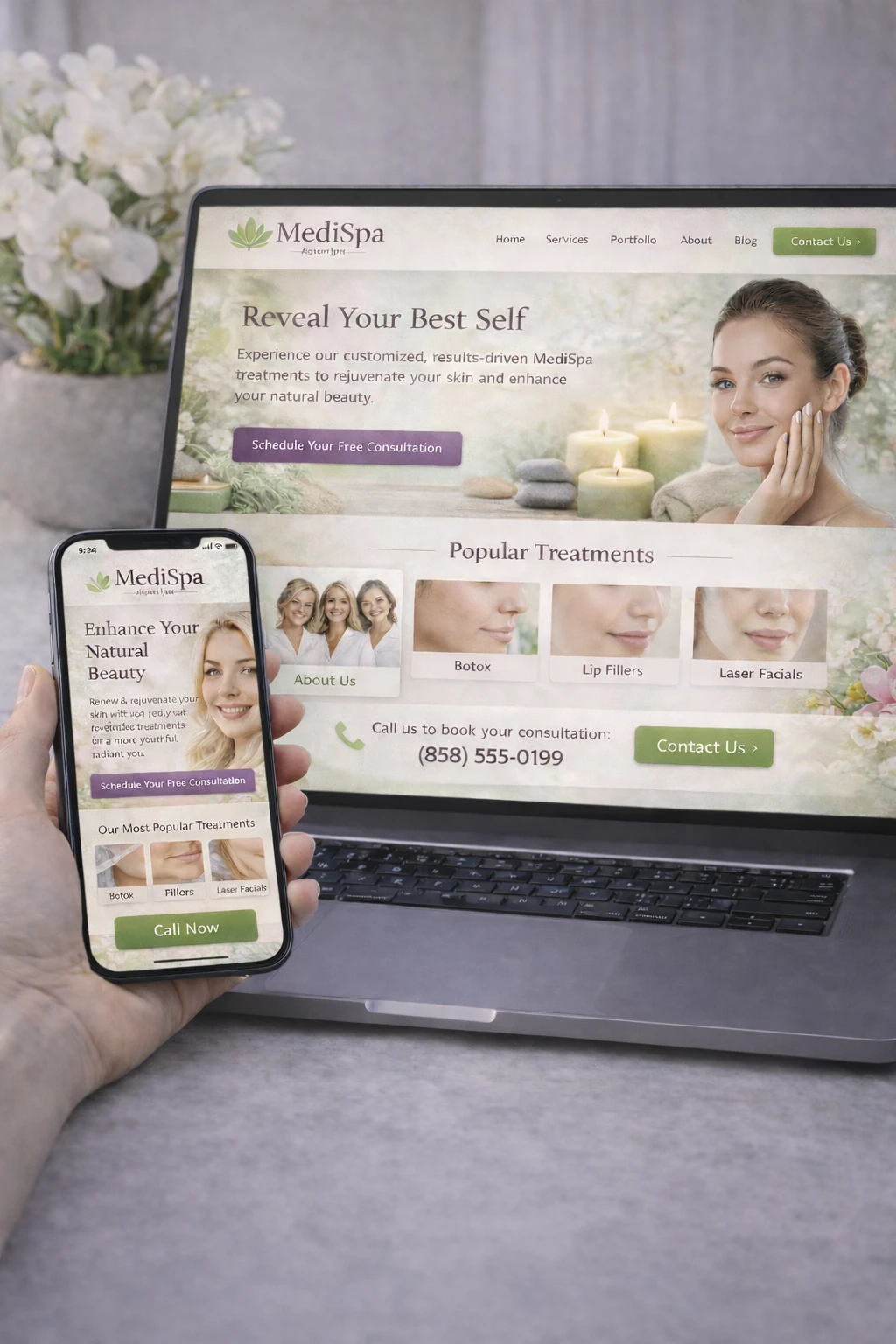 Medispa website showcasing before and after results