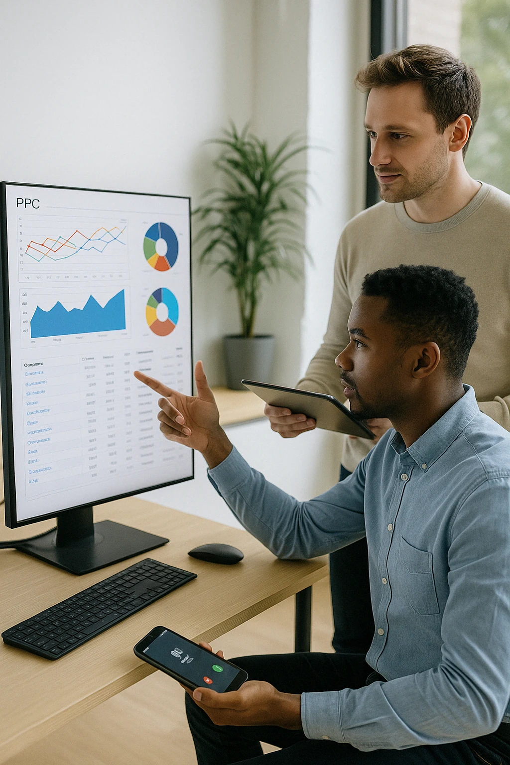 Pay Per Click analytics review with digital marketing team